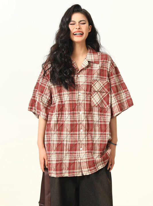 Texture Design Plaid Short Sleeve Shirt