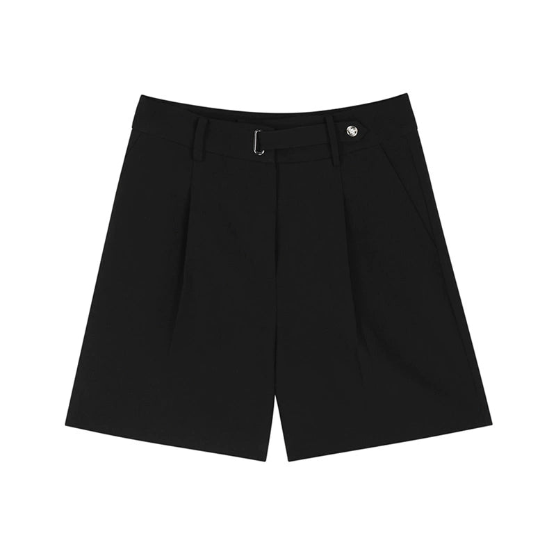 Black Slim High-Waisted Loose Shorts