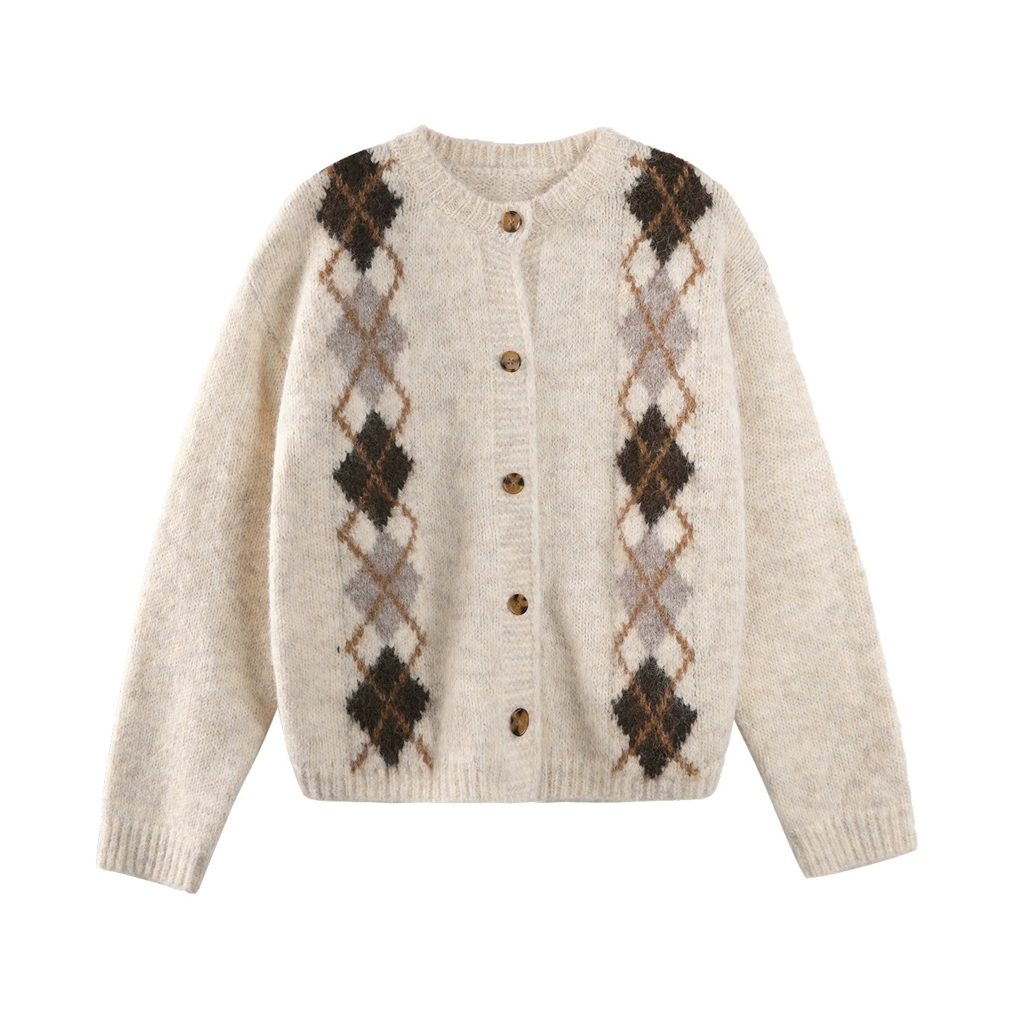 Contrast Diamond Knit Cardigan