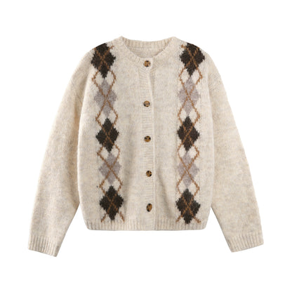 Contrast Diamond Knit Cardigan