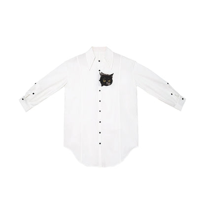 Minimalist Black Cat Cotton Shirt