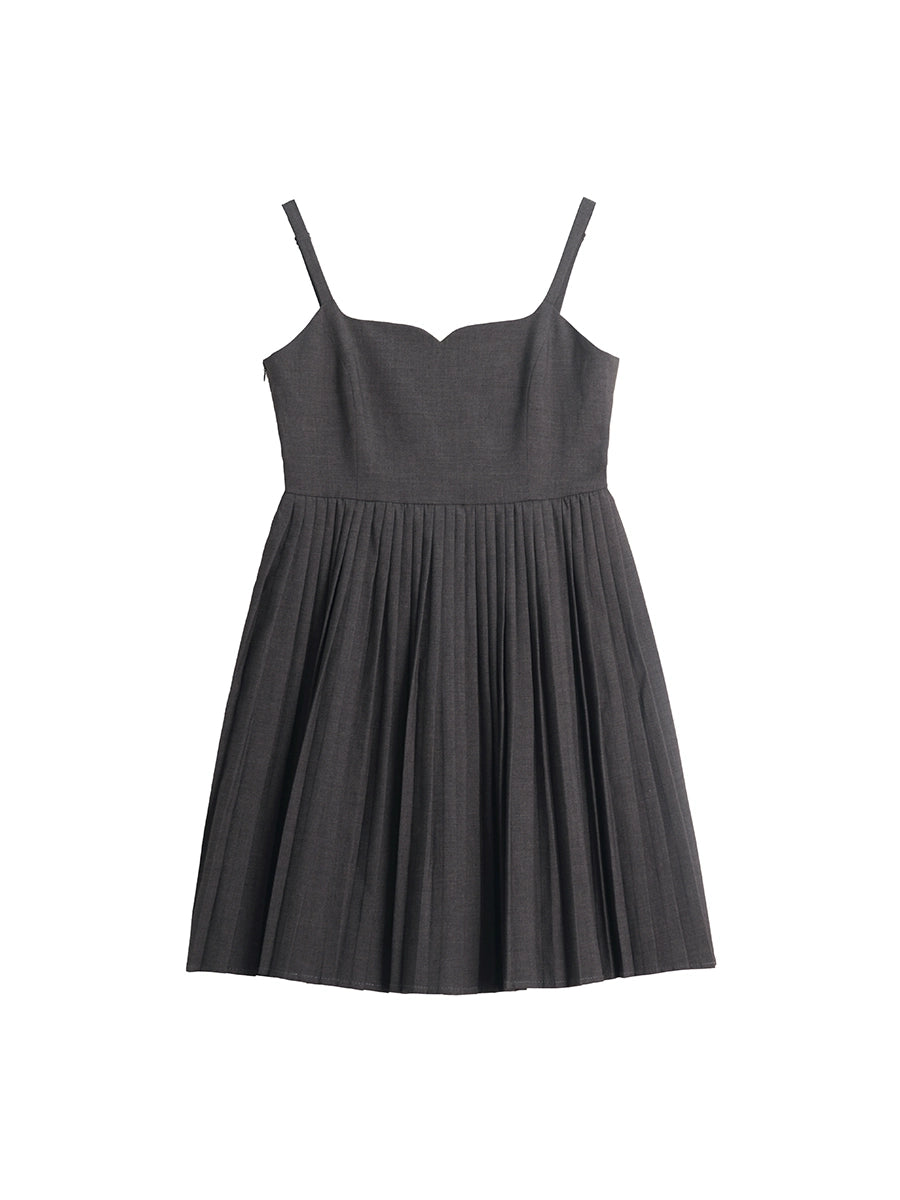 Gray Square Neck Pleated Dress