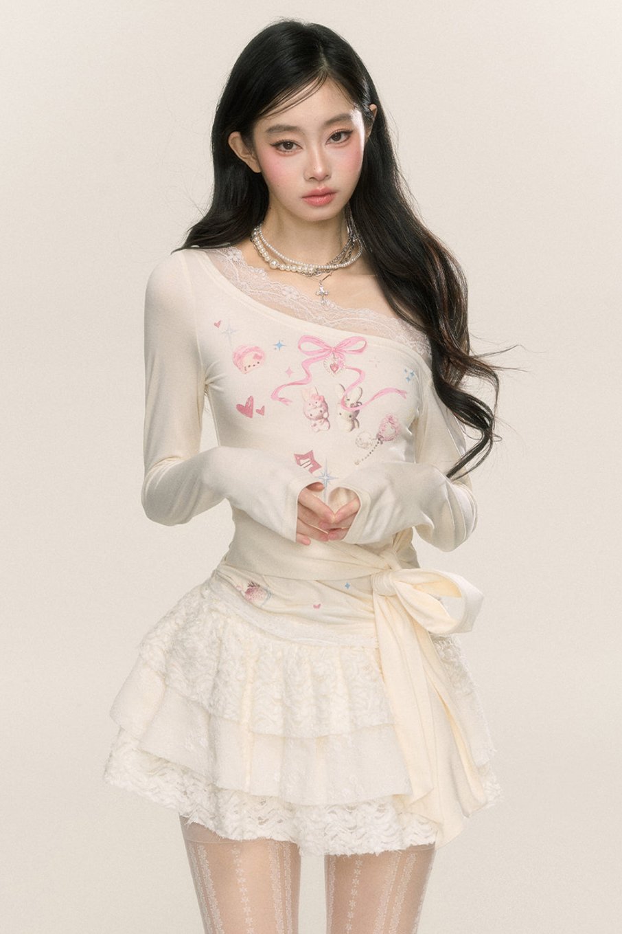 Sweetheart Lace Long-Sleeve T-Shirt