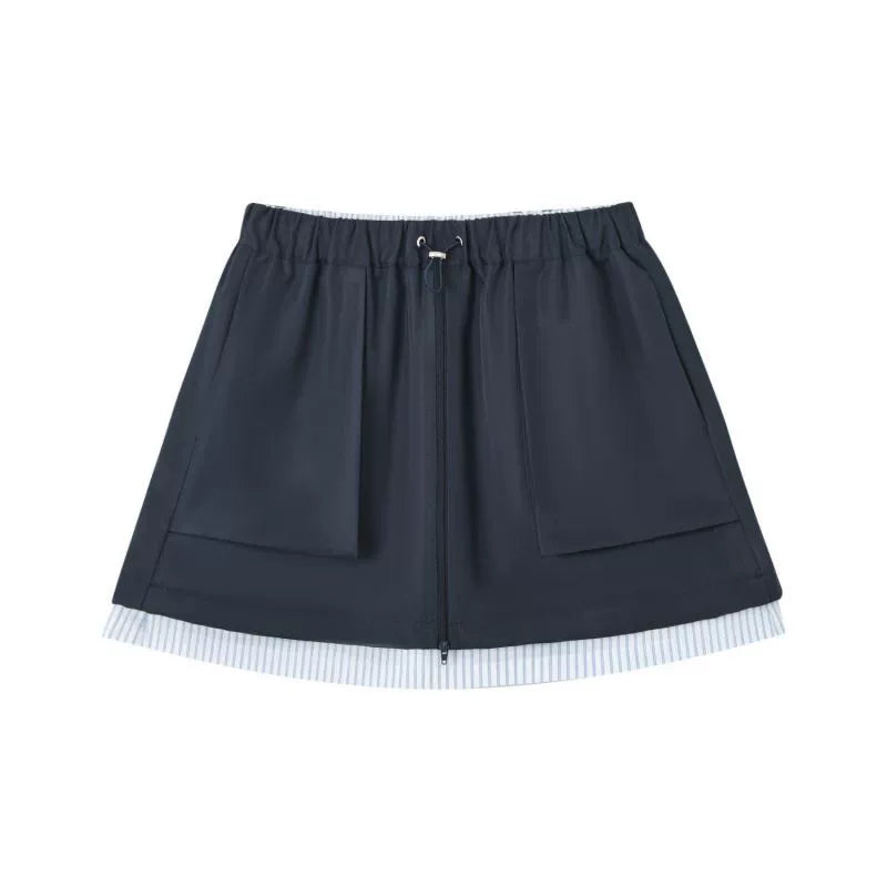 Patchwork Striped Trench Coat Skirt Set-Up