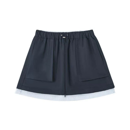 Patchwork Striped Trench Coat Skirt Set-Up