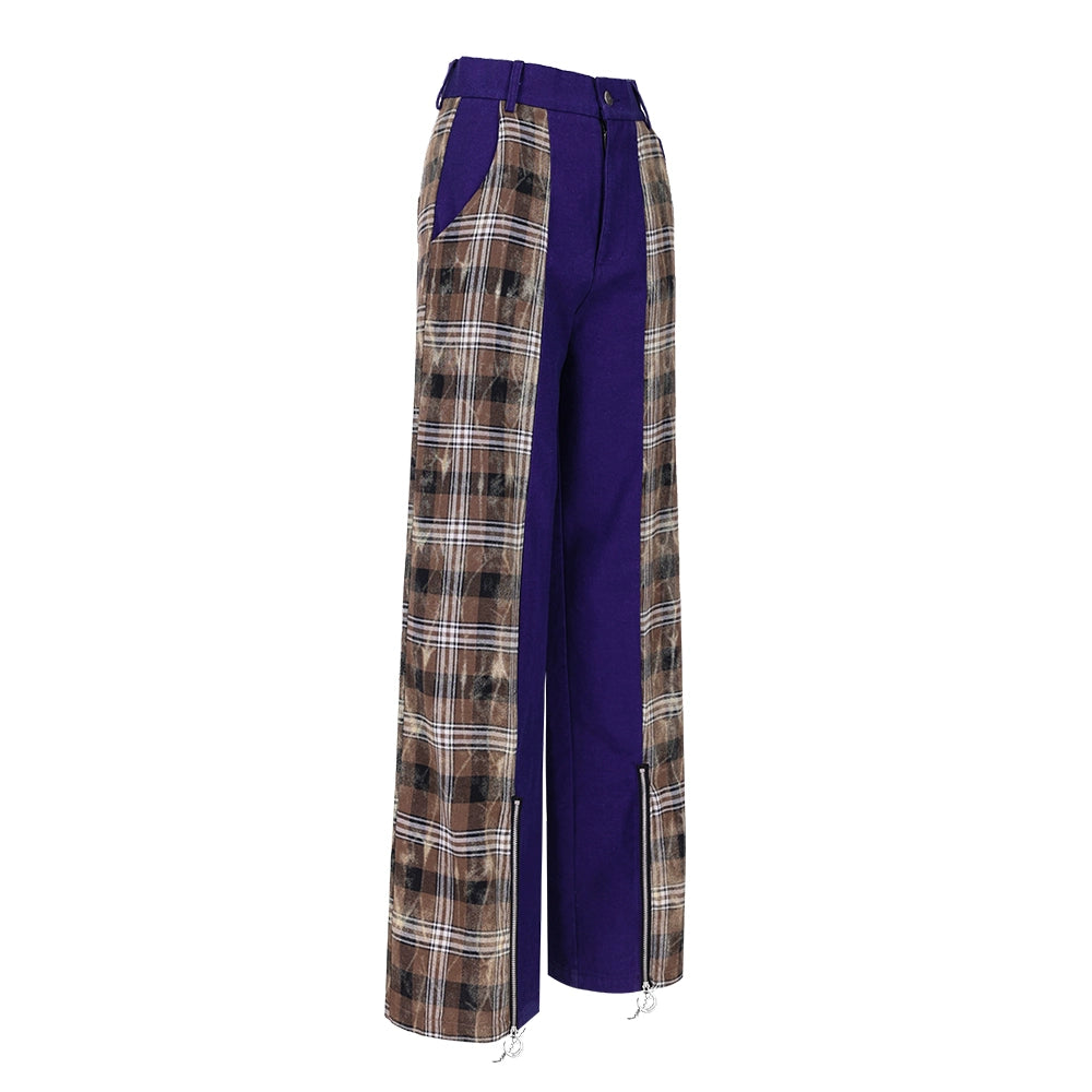 Plaid casual wide-leg pants