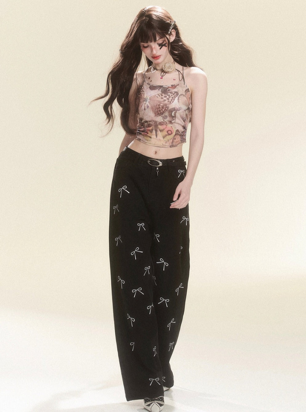 Black Bow Wide-Leg Pants