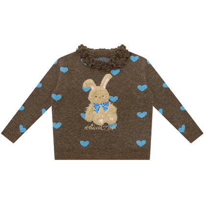 Plush Collar Rabbit Sweater