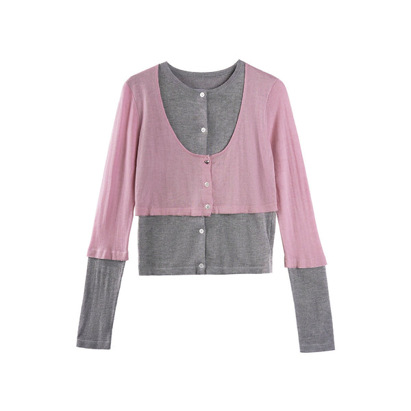 Contrasting Long-Sleeved Knitwear Top