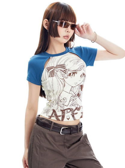 Print Raglan Short Sleeve T-shirt