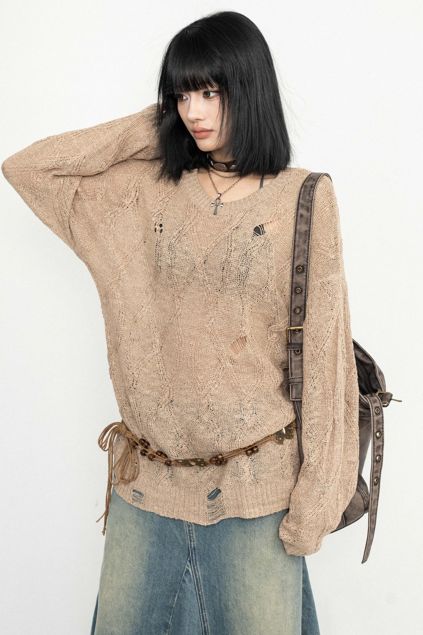 Long Sleeve Mesh Knit Top