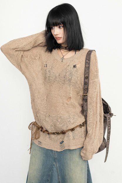 Long Sleeve Mesh Knit Top