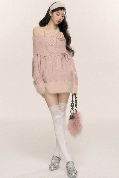 Mist Pink One-Shoulder Plush Dress