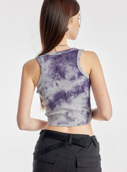 Purple Tie-Dye Embroidered Crop Vest Top