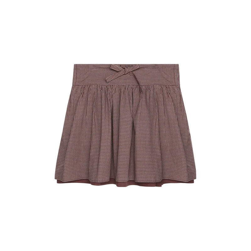 Vintage Lace-Up Plaid Puffy A-Line Skirt