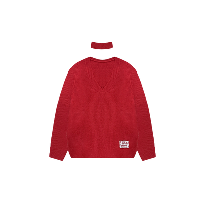 Asgony Red Retro Knit Sweater