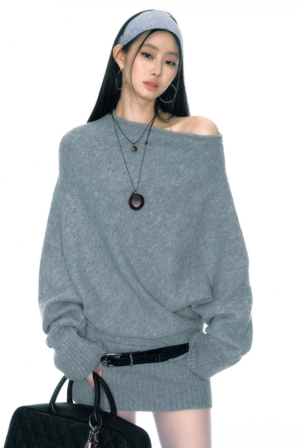 Slanted Shoulder Loose Sweater