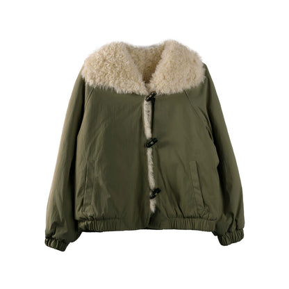 Toggle Button Fur Collar Parka Jacket