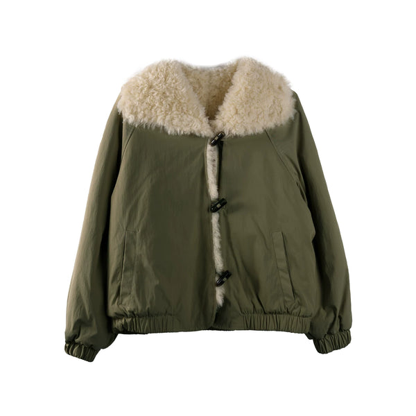 Toggle Button Fur Collar Parka Jacket