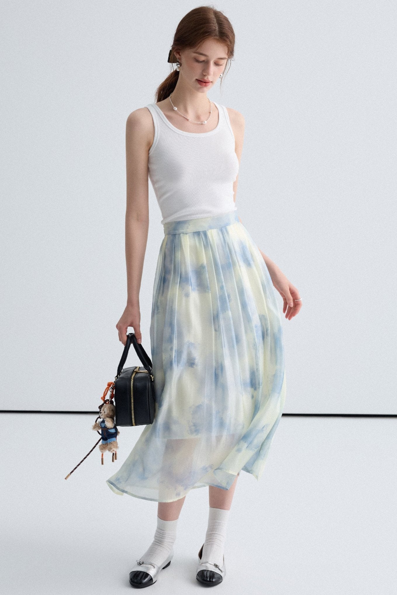 Blend Flowing Light Skirt With Blue Shirt Set-Up