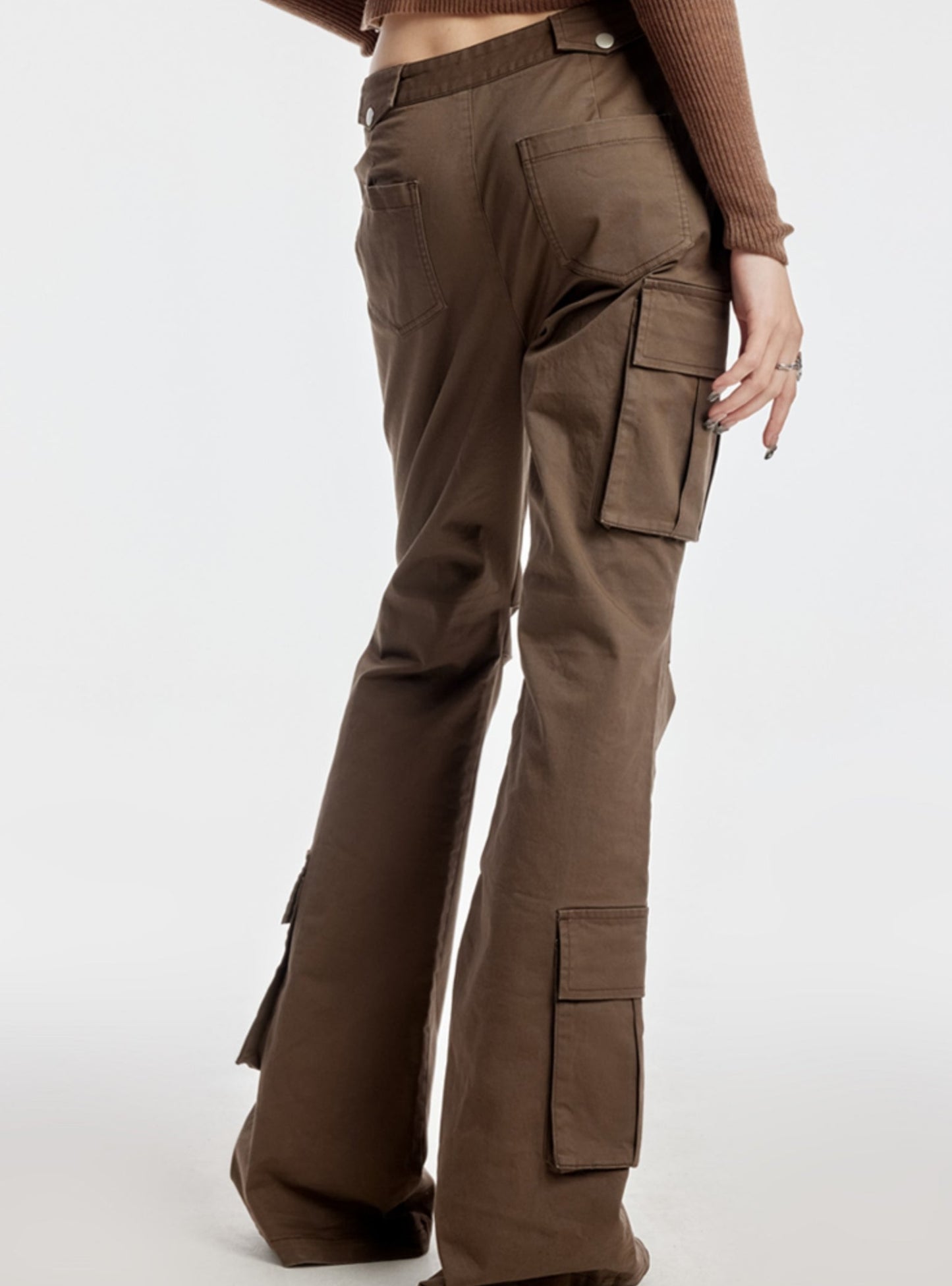 Mid Rise Brown Pleated Pants