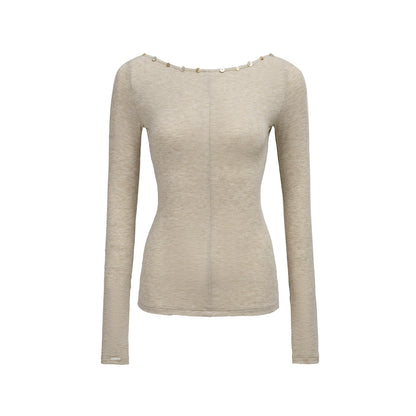 Diamond Khaki V-Neck One-Shoulder Top