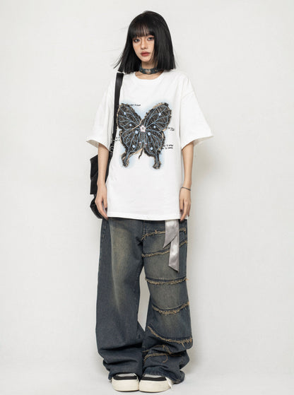 American Vintage Butterfly Embroidery Loose Top