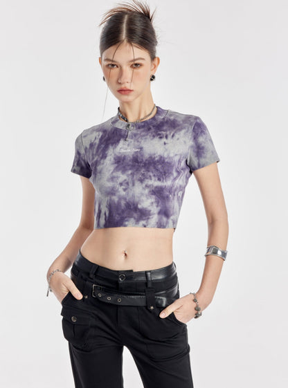 Lila Tie-Dye besticktes Crop Top