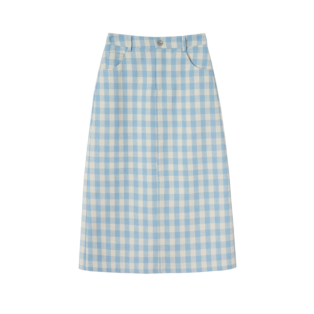 Blue and white striped A-line long skirt