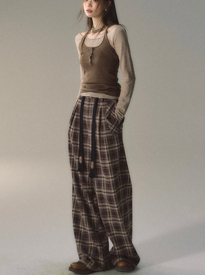 Simple Plaid Checked Track Pants