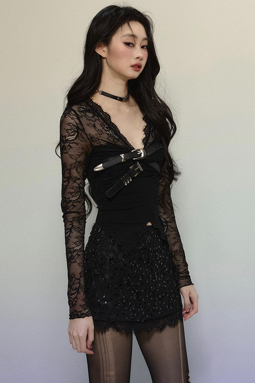 Lace Sexy Knit V-Neck Crop Top