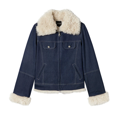 Denim Plush Lapel Jacket