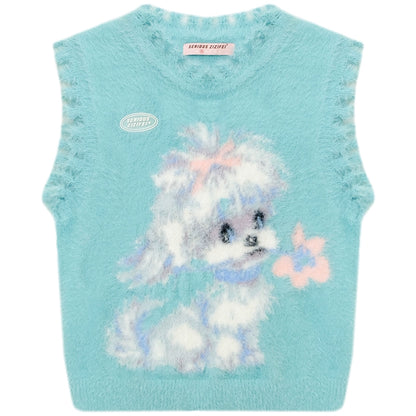 Autumn Vintage Teal Dog Knitted Sweater