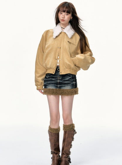 Thick Fleece Collar Short Jacket