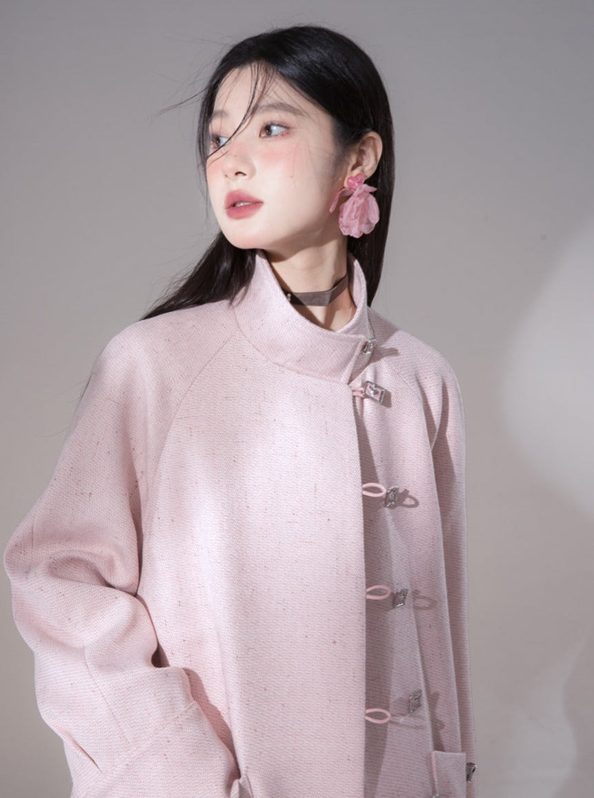 chimney collar mid-length jacket