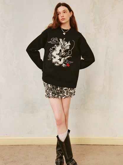 Dragon Loose Long Sleeve Knit Sweater