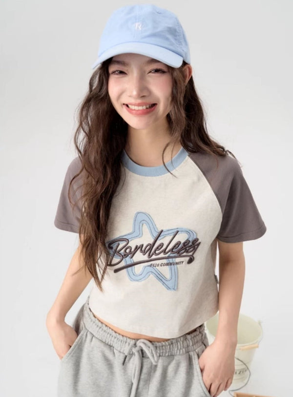 Loose Contrasting Raw Edge T-Shirt