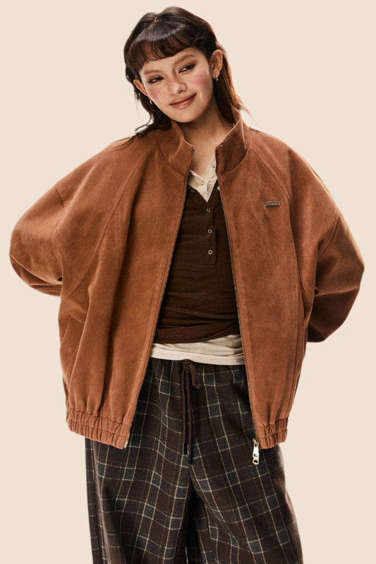 American Bath Style Stand-Collar Suede Jacket