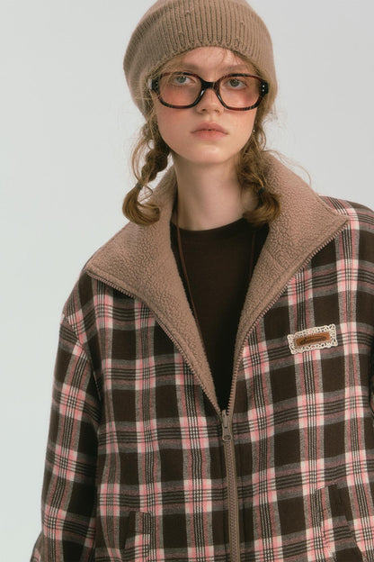 Double-Sided Plaid Fleece Jacket