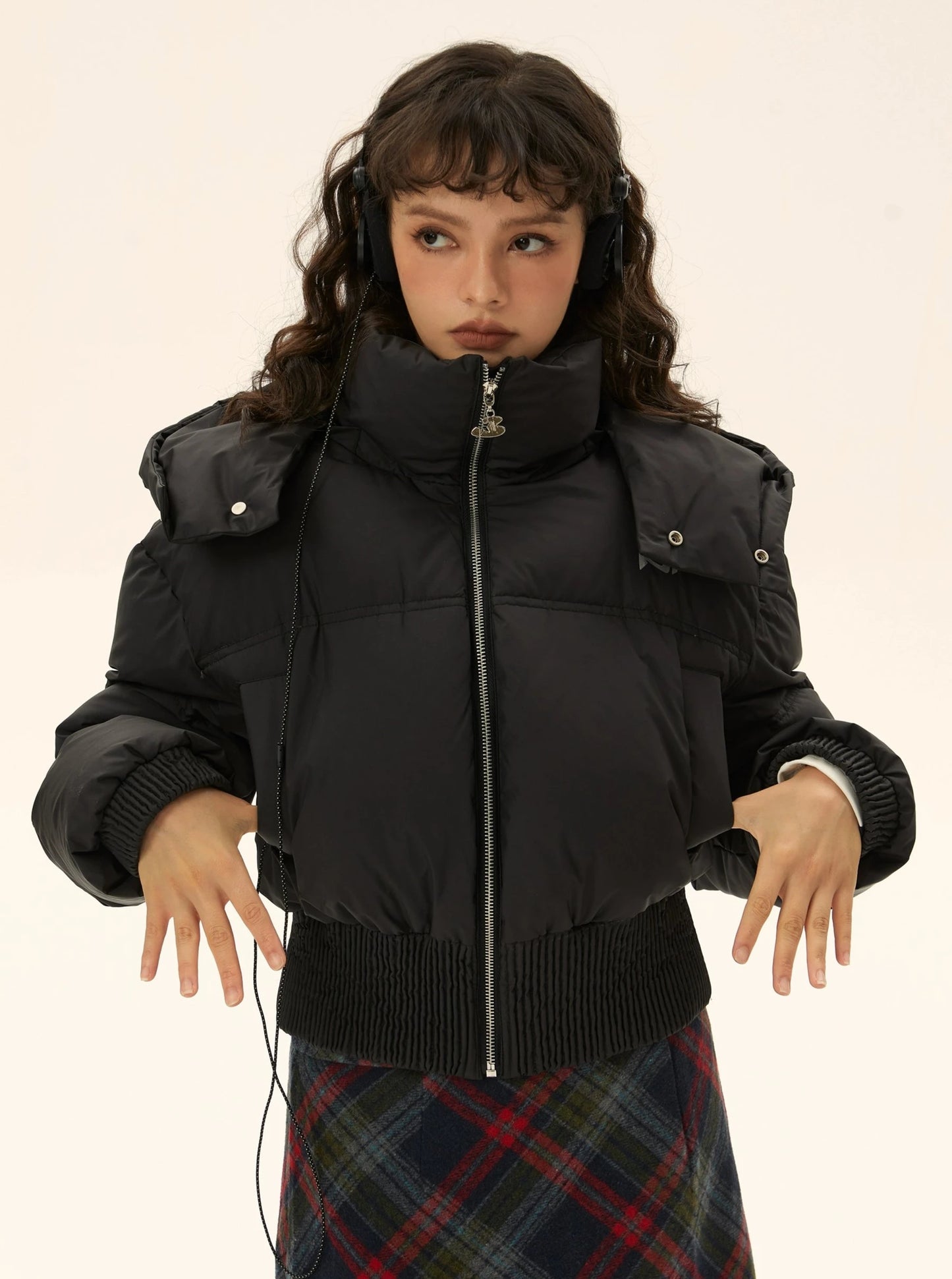 Removable hooded Maillard down jacket