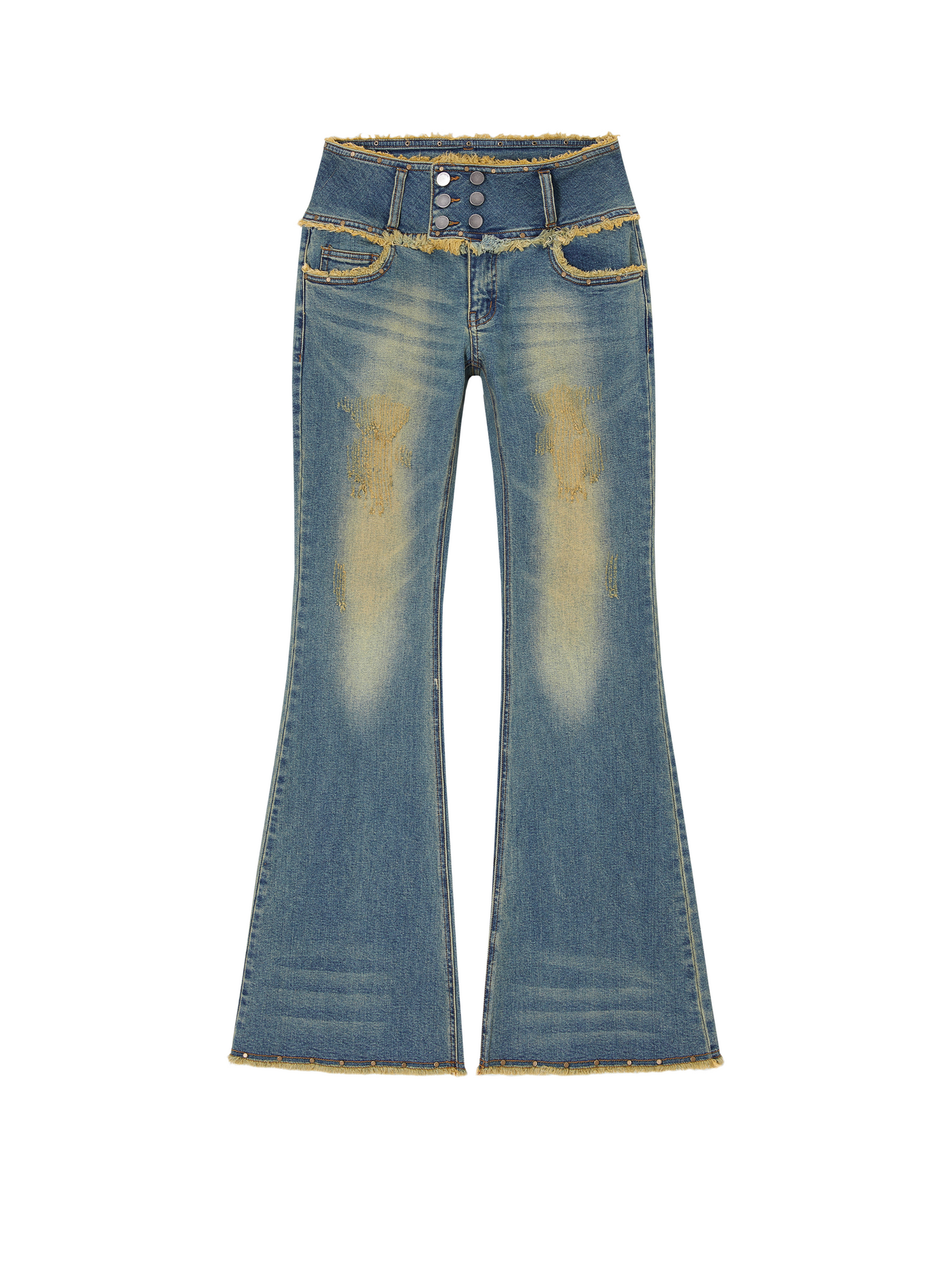 Vintage Distressed Denim Flared Pants
