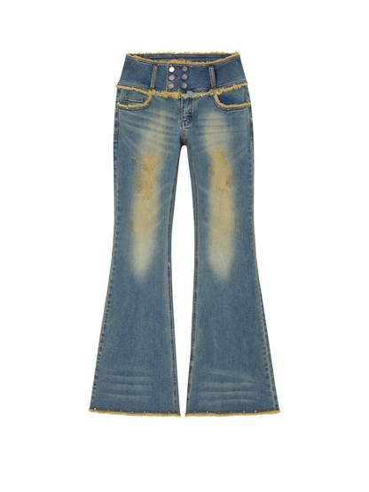 Vintage Distressed Denim Flared Pants