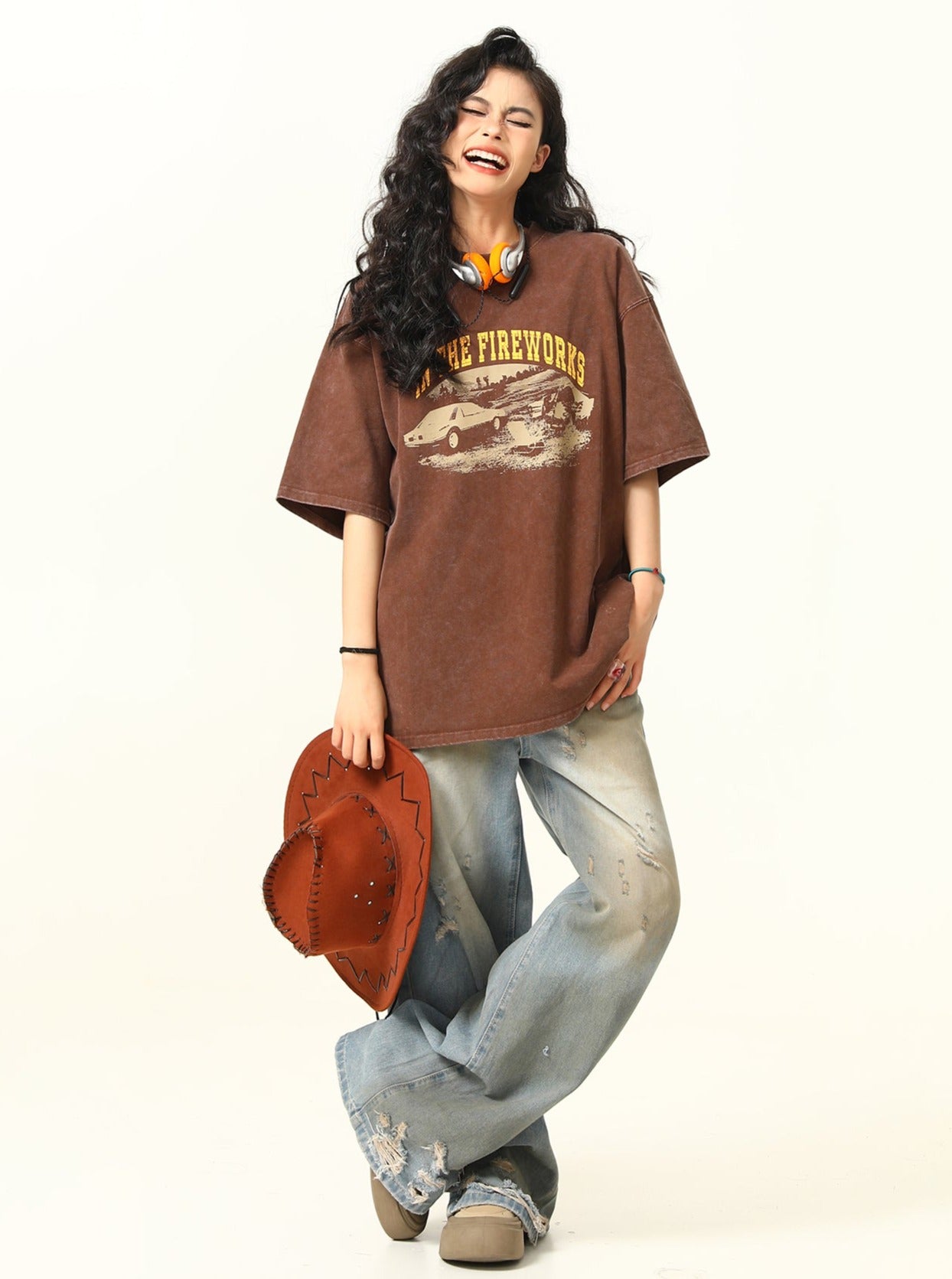 Distressed Brown Short Sleeve T-Shirt