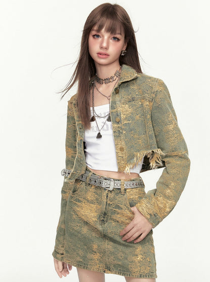 Retro Fried Street Denim Jacke und Rock Set