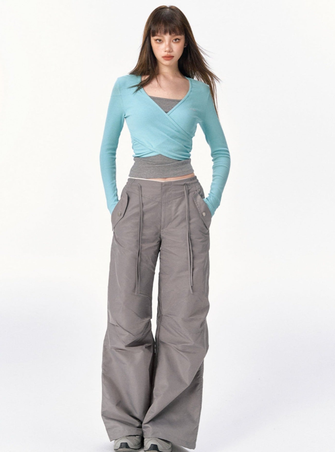 Vintage Loose Wide Leg Grey Cargo Trousers