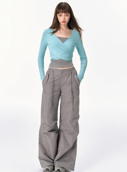 Vintage Loose Wide Leg Grey Cargo Trousers