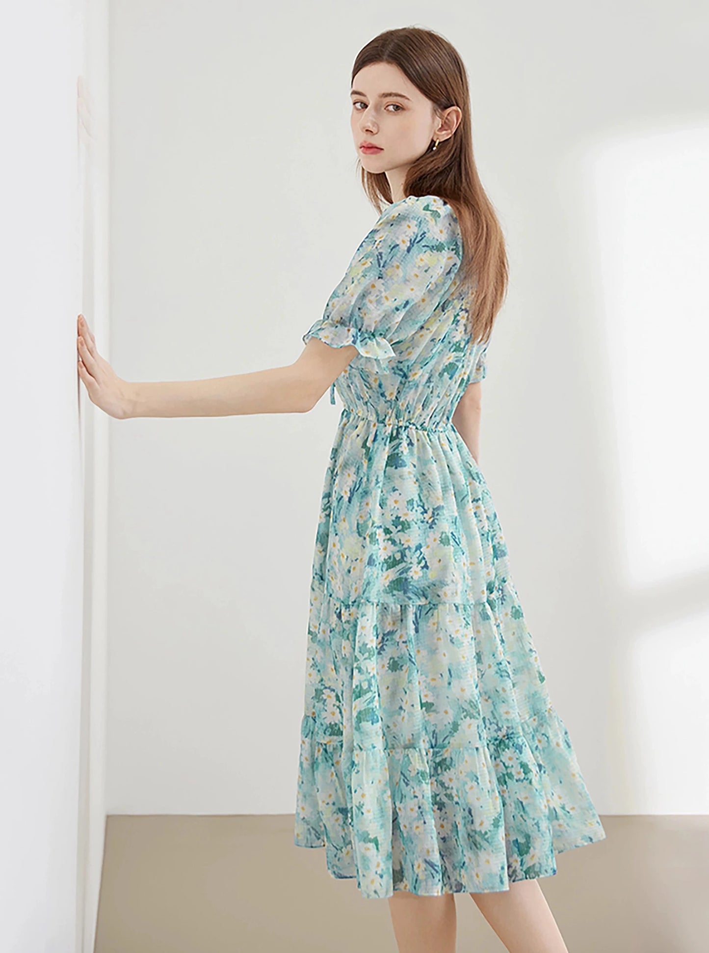 Pressed Pleats Gentle A-Line Floral Dress