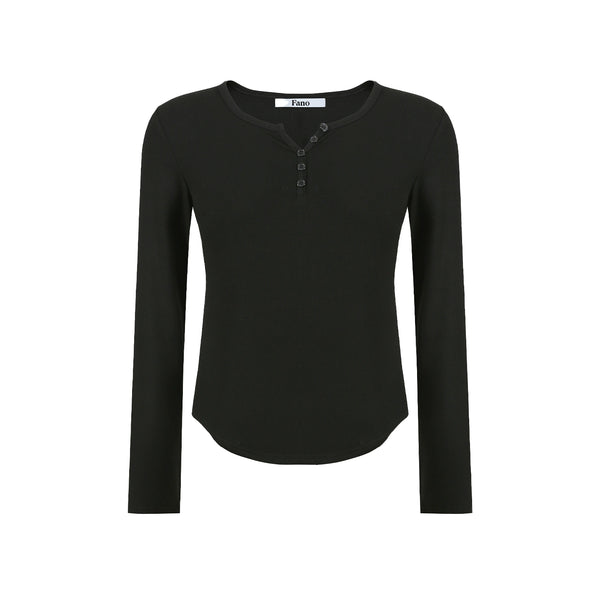 Button-Embellished Crew Neck Top