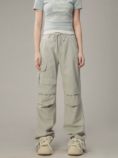 Vintage Pleated Lace-Up Cargo Pants