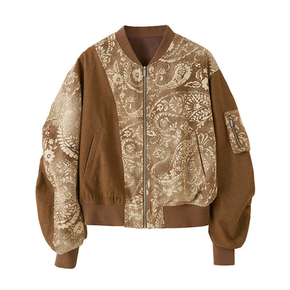Cashew Print Long Sleeve Flight Jacket